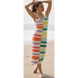 Anthropologie Flat White Knit Color Block Striped Midi Dress XS